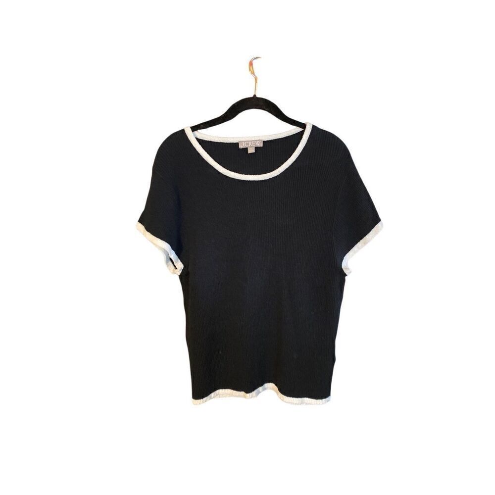 J. Crew women’s black and white knit short sleeve sweater top S/XXL ￼￼
